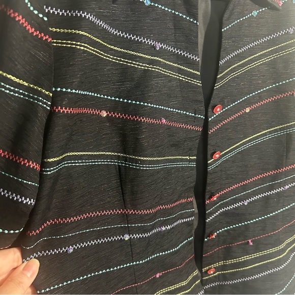 SILKLAND Size Large Black Embroidered 100% SILK SHIRT LINED BLOUSE/JACKET - Picture 7 of 16